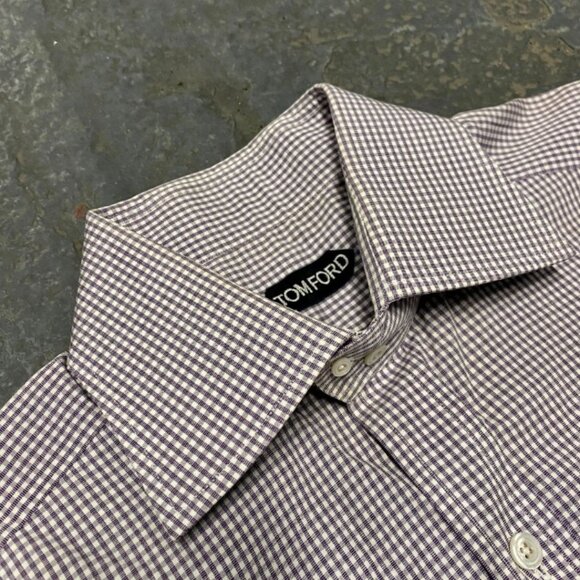 TOM FORD Lavender White Cotton Micro Gingham Button Up Shirt - Picture 6 of 9